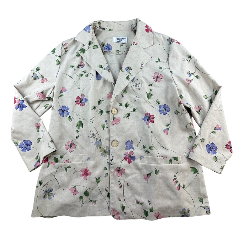 Vintage Alfred Dunner Blazer Jacket Women 16P Beige Floral Button Front USA Made
